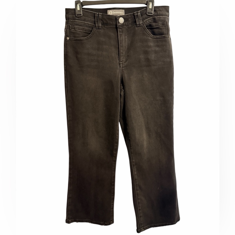 Democracy “Ab”solution Black Cropped Flare Jeans Size 10 Raw Hem AB Technology